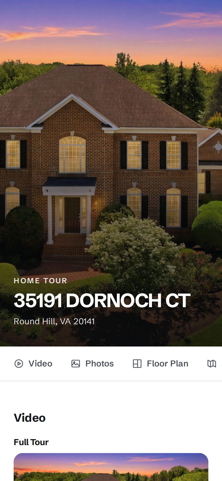 The property site for 35191 Dornoch Ct, Round Hill, on a phone